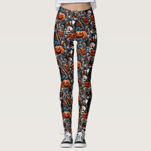 Eerie Cat Skulls Halloween Leggings