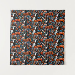 Eerie Cat Skulls Halloween Wandteppich