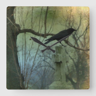 Eerie Crow Quadratische Wanduhr
