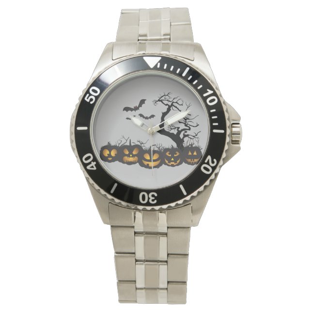 Eerie Elegant: Halloween Stainless Steel Bracelet Armbanduhr (Vorderseite)