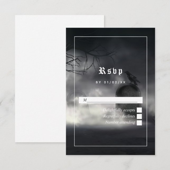 Eerie Gothic Wedding RSVP Card Karte (Vorne/Hinten)