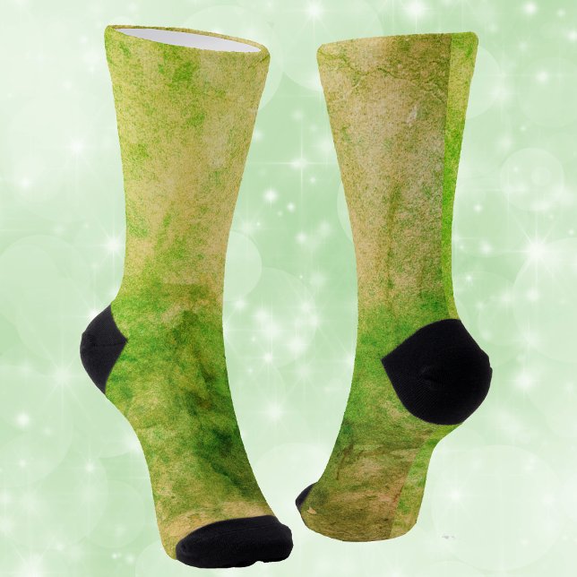 Eerie Green Yellow Abstract Design Wasserfarben-Lo Socken (Eerie mix of Halloween yellow and green on abstract watercolour painting look crew socks.)