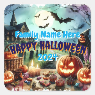 Eerie Halloween Night Watercolor Quadratischer Aufkleber
