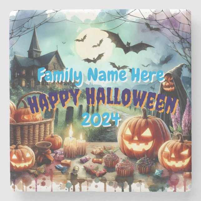 Eerie Halloween Night Watercolor Steinuntersetzer (Vorderseite)