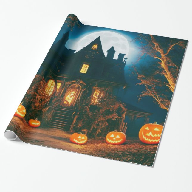 Eerie Illuminations: Bezaubernd Jack-o'-Lantern Geschenkpapier (Ungerollt)
