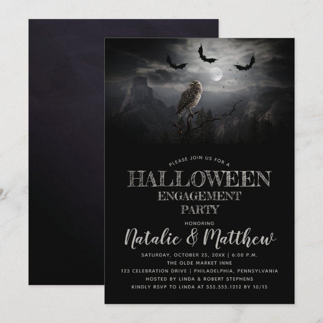 Eerie Owl | Flets Night Halloween Party Einladung (Vorne/Hinten)