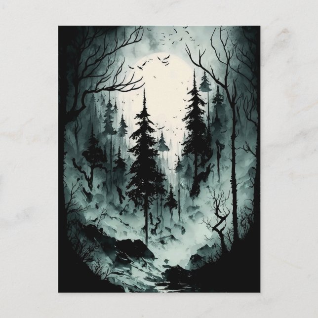 Eerie Schwarz-Weiß-Farbenwald im Fossil Postkarte (Vorderseite)
