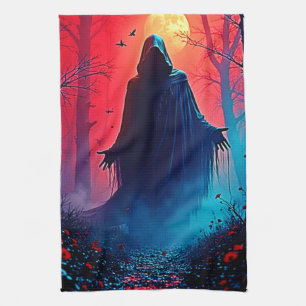 Eerie Shadow in Crimson Woods Design Geschirrtuch