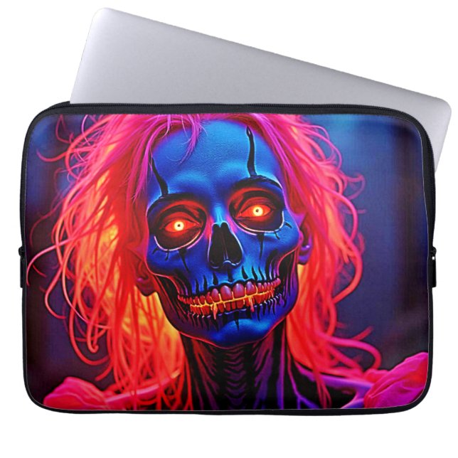 Eerie Skeleton mit rosa Haarentwerfen Laptopschutzhülle (Vorderseite)