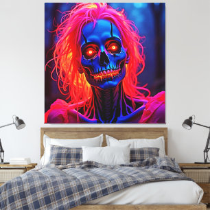 Eerie Skeleton mit rosa Haarentwerfen Leinwanddruck