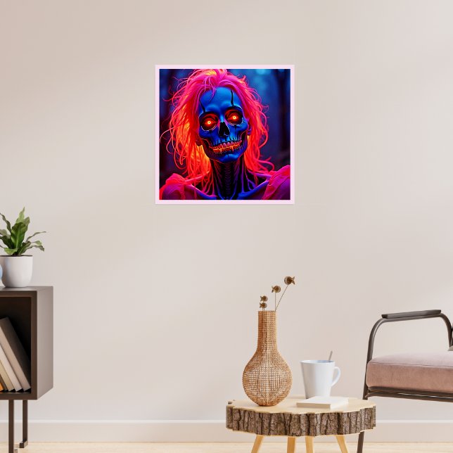 Eerie Skeleton mit rosa Haarentwerfen Poster (Wohnzimmer 3)