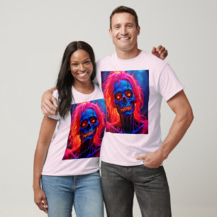Eerie Skeleton mit rosa Haarentwerfen T-Shirt
