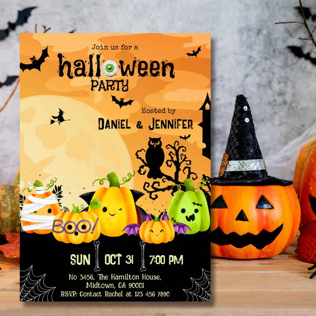 Eerie spooky Schädelmond Jack-O-Lantern Halloween Einladung (Von Creator hochgeladen)
