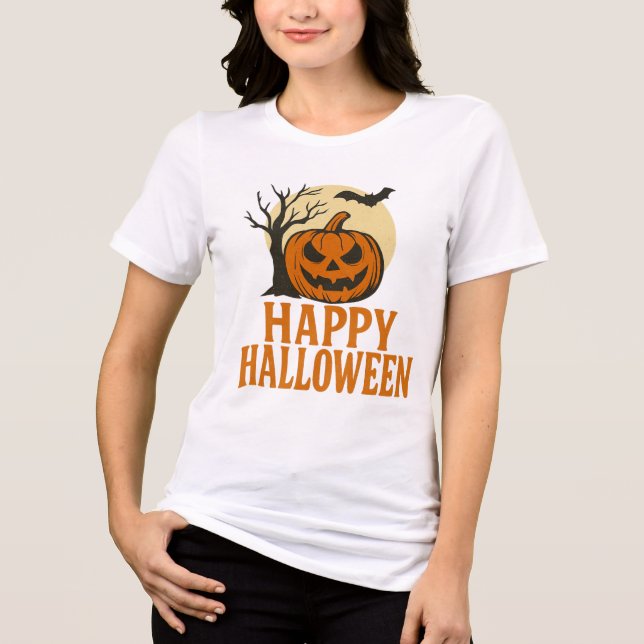 Eerie Tree & Pumpkin Halloween Shirt (Vorderseite)