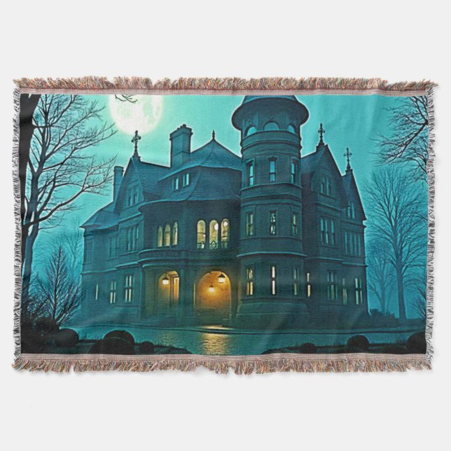 Eerie Viktorianisch Mansion Moonlight Decke (Vorderseite)