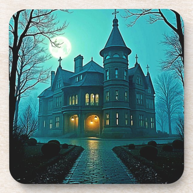 Eerie Viktorianisch Mansion Moonlight Getränkeuntersetzer (Vorderseite)