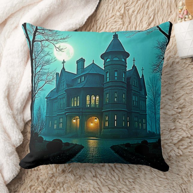 Eerie Viktorianisch Mansion Moonlight Kissen (Decke)