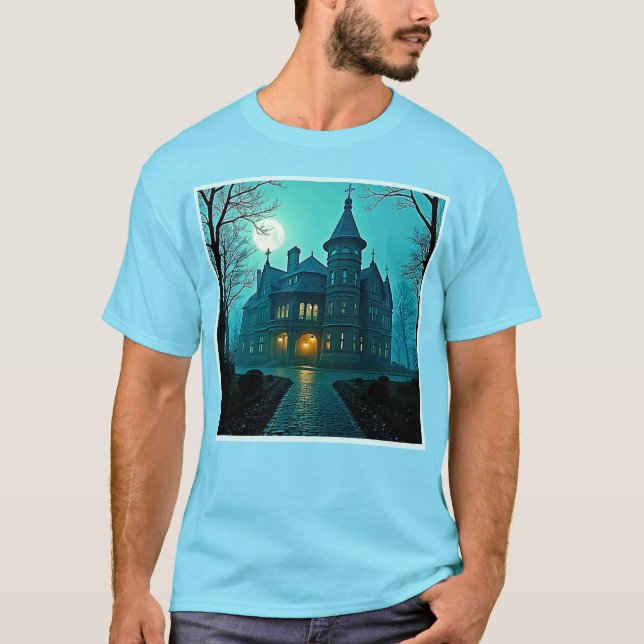 Eerie Viktorianisch Mansion Moonlight T-Shirt (Vorderseite)