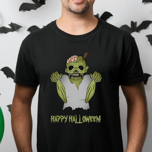 Eerie Zombie Green Untot Halloween Ghoul T-Shirt (Please note: This image is a digital mockup.)