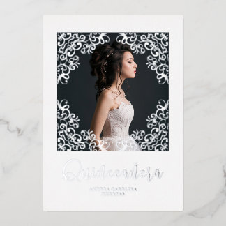Efecto Metálico Plateado Real Foto Quinceañera Folieneinladung