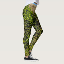 Efeu bedeckte Steinwand mit Leggings des blauen