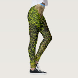 Efeu bedeckte Steinwand mit Leggings des blauen