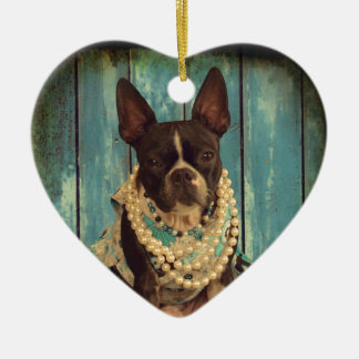 Efeu das Boston Terrier Keramik Ornament