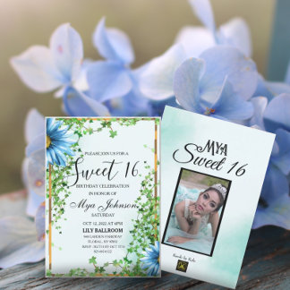 Efeu der blauen Wildblume Sweet 16 Einladung