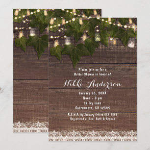 Efeu & Lichterketten Mason Glas rustikale Einladun Einladung