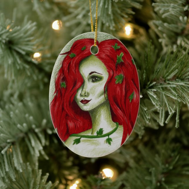 Efeu-Nymphe Rotschopf Frau Pixie Fantasy-Kunst Keramikornament (Baum)