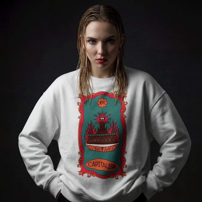 Eff Capitalism Burn It Tarot Card Tower Symbol Sweatshirt (Von Creator hochgeladen)