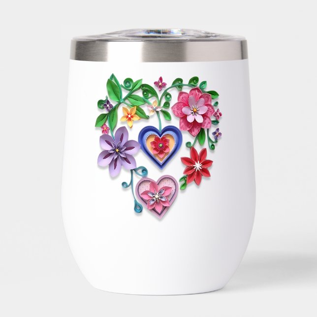Effet de quadrillage papier 3D coeur floral (Avant)
