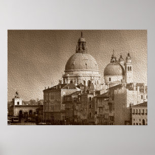 Effet Papier Sepia Venise Grand Canal Poster