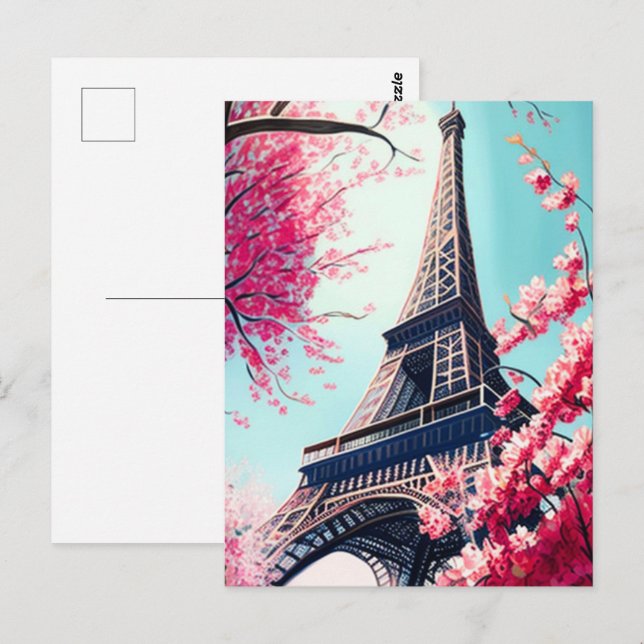 Effiel Tower im Frühjahr Postkarte (Vorne/Hinten)