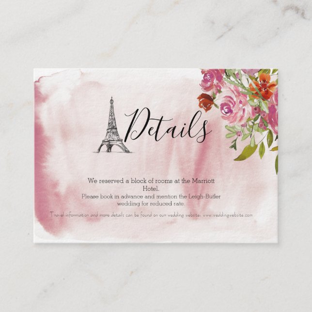 Effiliate Tower Watercolor Wedding Details Card Begleitkarte (Vorderseite)