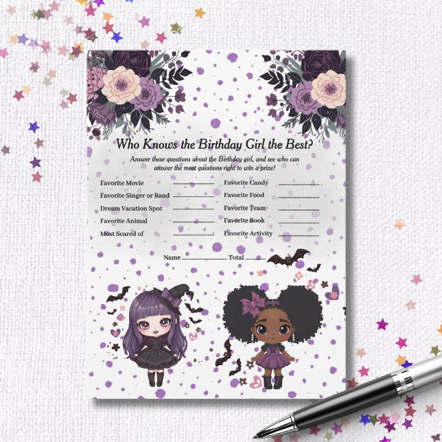 Éffrayant gothique Anniversaire fille Trivia Carte (Spooky Gothic Birthday girl Trivia Game card)
