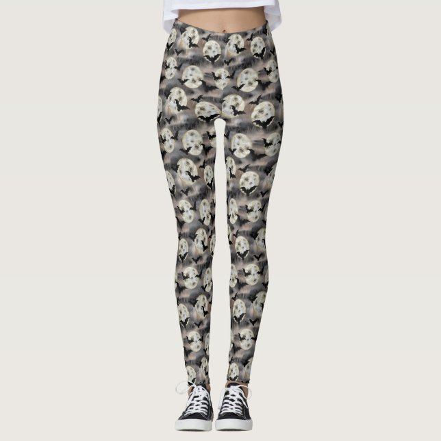 Éffrayant Lune Motif Halloween Leggings (Devant)
