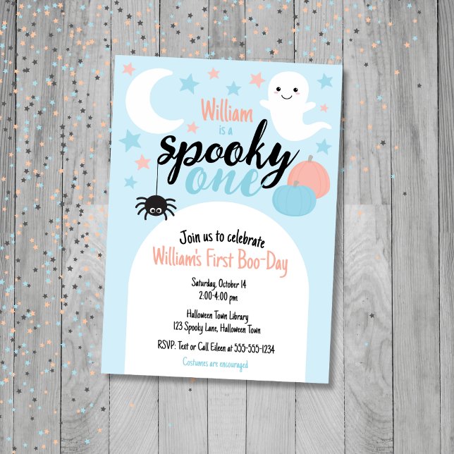 Éffrayant One Blue First Birthday Invitation (Spooky One First Birthday Invitation)