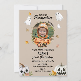 Éffrayant Petit Citrouille Invitation photo Annive