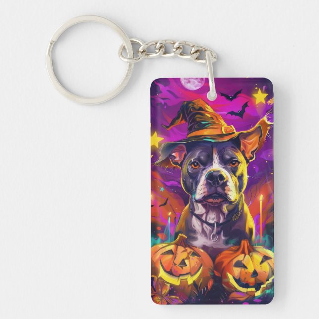 Éffrayant Pitbull Chien Halloween sorcière et Citr (Devant)