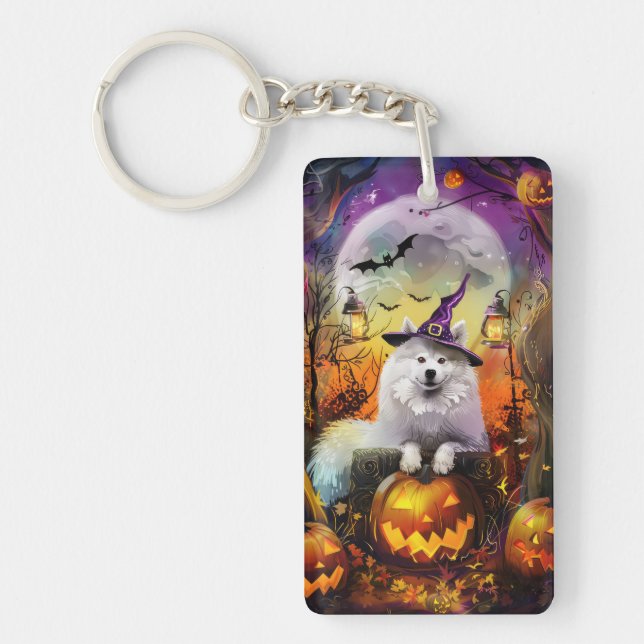 Éffrayant Samoyed Chien Halloween sorcière et Citr (Devant)