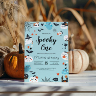 Éffrayant Un Bleu Halloween Invitation Anniversair