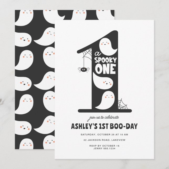 Éffrayant Un Halloween 1er anniversaire Invitation (Devant / Derrière)