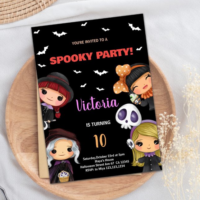 Éffrayante fête Black Halloween Invitations Annive (Spooky Party Black Halloween Birthday Invitations)