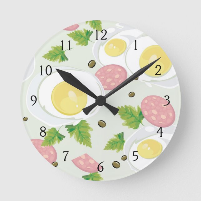 Egg and Sausage Pattern Runde Wanduhr (Vorderseite)