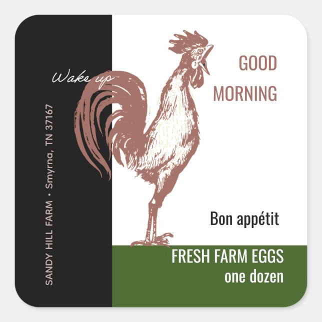 Egg Carton Rooster Guten Morgen Terrakotta Weckte  Quadratischer Aufkleber (Vorderseite)