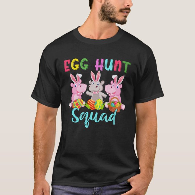 Egg Hunt Squad Three Easter Bunny Hippos Hunting E T-Shirt (Vorderseite)