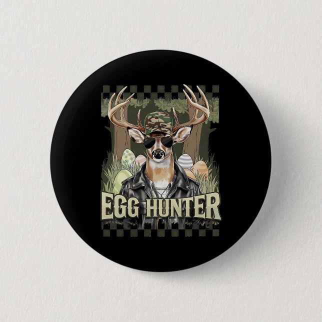 Egg Hunter Deer Buck Byckward Cap Deer Hunting Eas Button (Vorderseite)