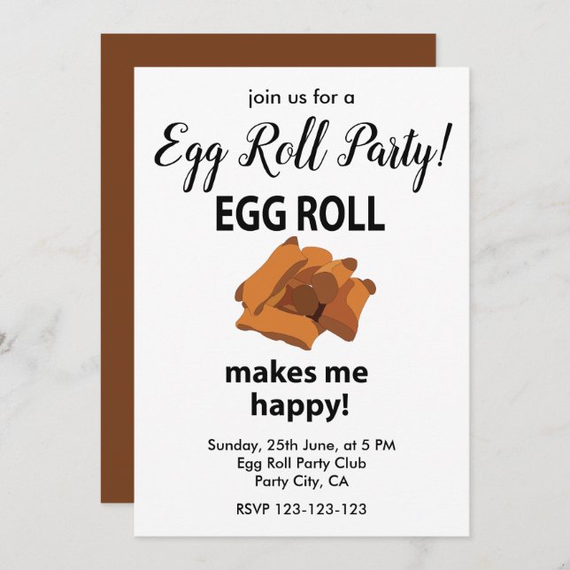 Egg Roll macht mich glücklich, Ei Roll Party Einladung (Vorne/Hinten)