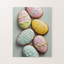 Egg-shaped Easter cookies with pastel icing